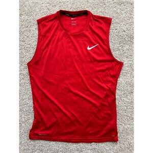 Nike Dri-FIT Mens Sleeveless Tank Top Red Black Swoosh Athletic Shirt Size S